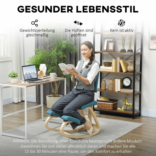 Ergonomiška klūpėjimo kėdė, tamsiai mėlyna, beržo medienos rėmas