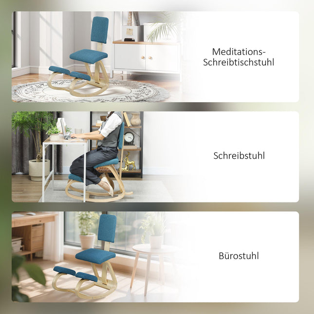 Ergonomiška klūpėjimo kėdė, tamsiai mėlyna, beržo medienos rėmas
