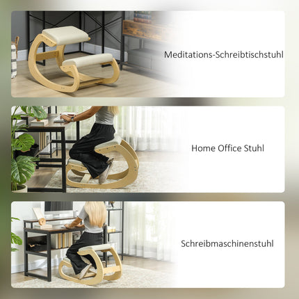 Ergonomiška klūpėjimo kėdė laikysenai, supamojo dizaino, kreminės spalvos