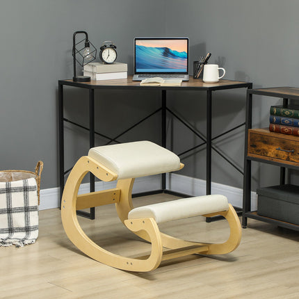 Ergonomiška klūpėjimo kėdė laikysenai, supamojo dizaino, kreminės spalvos