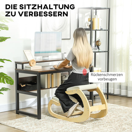 Ergonomiška klūpėjimo kėdė laikysenai, supamojo dizaino, kreminės spalvos