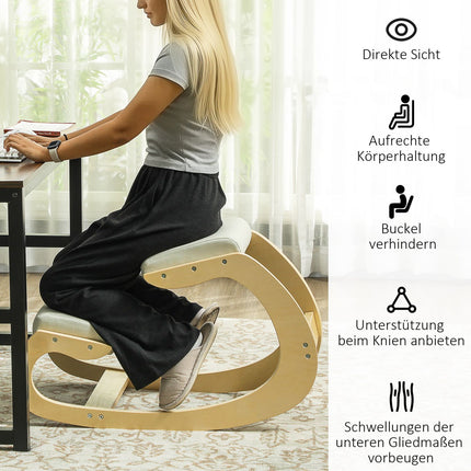 Ergonomiška klūpėjimo kėdė laikysenai, supamojo dizaino, kreminės spalvos