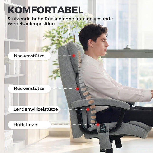 Ergonomiška masažinė biuro kėdė su aukšta nugara, pilkas aksomas