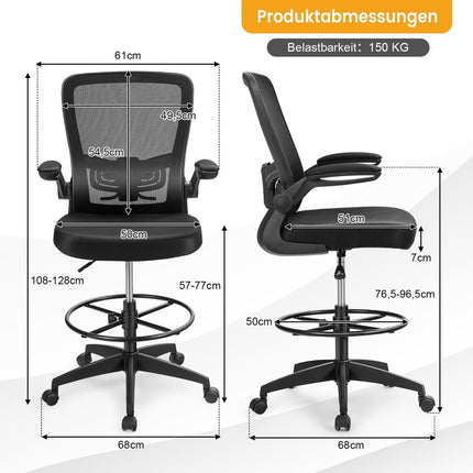 Ergonomiška tinklinė biuro kėdė, aukšta atlošas, reguliuojami porankiai