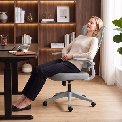 Ergonomic Mesh Office Chair with Flip-Up Armrests, High Back, Grey