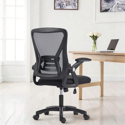 Ergonomic Mesh Office Chair with Flip-Up Armrests, Lumbar Support, Black