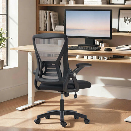 Ergonomic Mesh Office Chair with Flip-Up Armrests, Lumbar Support, Black
