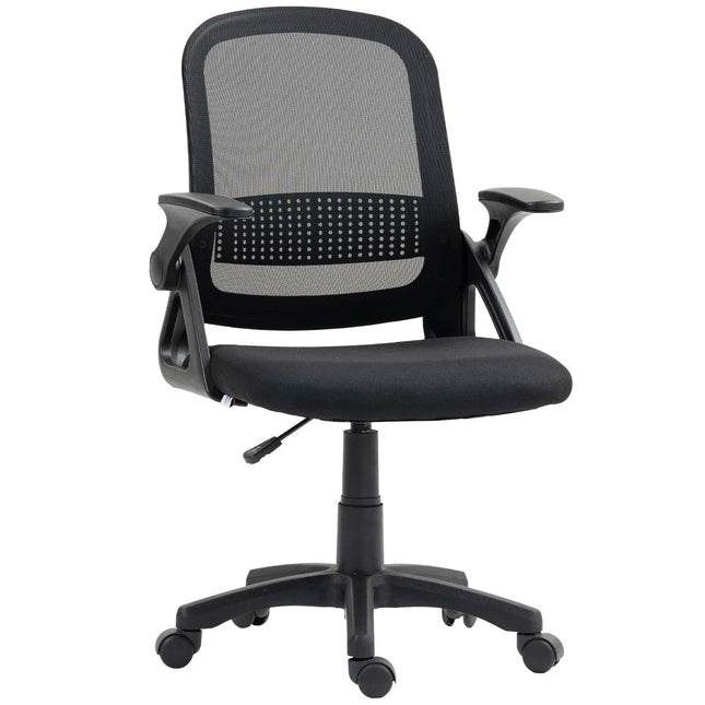 Ergonomiška tinklinė biuro kėdė su sulankstomomis rankenomis, juoda