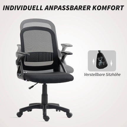 Ergonomiška tinklinė biuro kėdė su sulankstomomis rankenomis, juoda