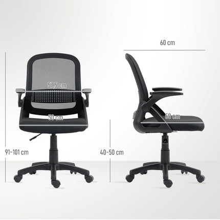 Ergonomiška tinklinė biuro kėdė su sulankstomomis rankenomis, juoda
