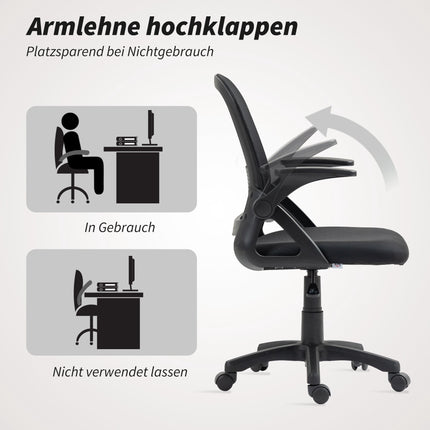 Ergonomiška tinklinė biuro kėdė su sulankstomomis rankenomis, juoda