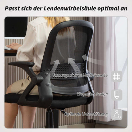 Ergonomiška tinklinė biuro kėdė su sulankstomomis rankenomis, juoda