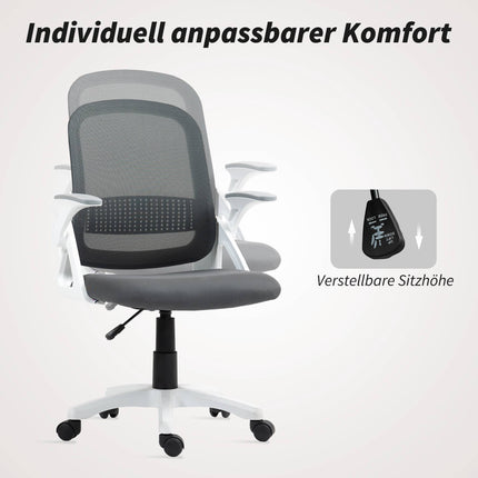 Ergonomiška tinklinė biuro kėdė su sulankstomomis rankenomis, pilka