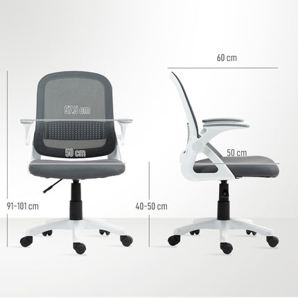 Ergonomiška tinklinė biuro kėdė su sulankstomomis rankenomis, pilka