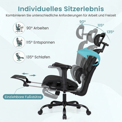 Ergonomiška tinklinė biuro kėdė su pakoja, juoda