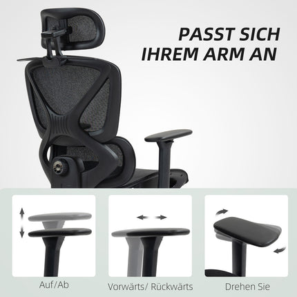 Ergonomiška biuro kėdė, reguliuojama, 135° atlošta, juoda