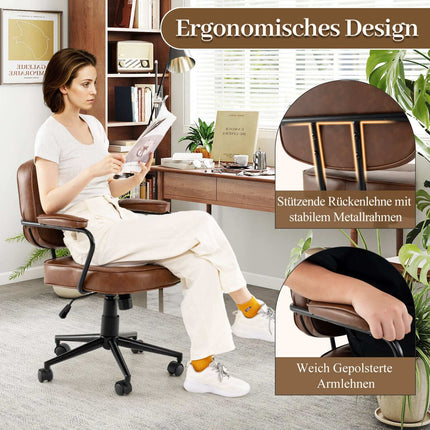Ergonomiška biuro kėdė, reguliuojama, ruda dirbtinė oda