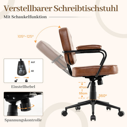 Ergonomiška biuro kėdė, reguliuojama, ruda dirbtinė oda