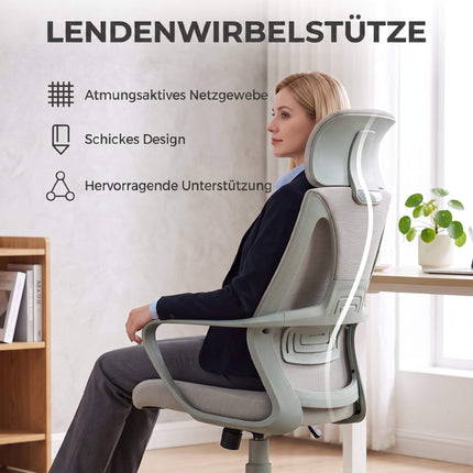 Ergonomiška biuro kėdė, reguliuojamo aukščio su galvos atrama, pilka