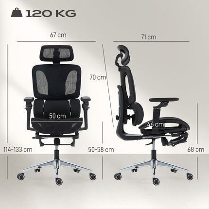 Ergonomiška biuro kėdė, reguliuojamas juosmens ir galvos atlošas, juodas tinklelis