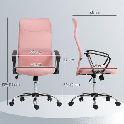 Ergonomiška biuro kėdė, aukšta atlošas, rožinė, tinklinis audinys