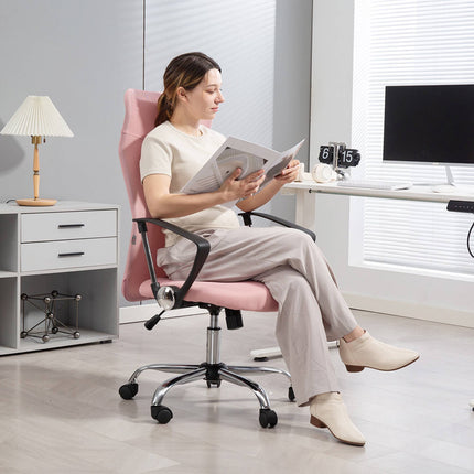 Ergonomiška biuro kėdė, aukšta atlošas, rožinė, tinklinis audinys