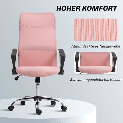 Ergonomiška biuro kėdė, aukšta atlošas, rožinė, tinklinis audinys