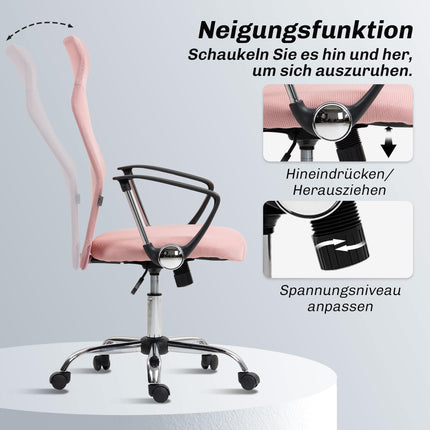 Ergonomiška biuro kėdė, aukšta atlošas, rožinė, tinklinis audinys
