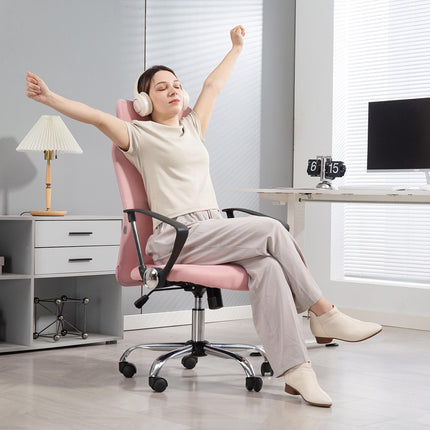 Ergonomiška biuro kėdė, aukšta atlošas, rožinė, tinklinis audinys