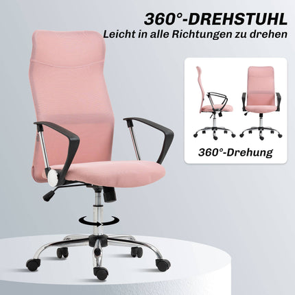 Ergonomiška biuro kėdė, aukšta atlošas, rožinė, tinklinis audinys