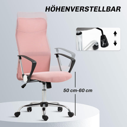 Ergonomiška biuro kėdė, aukšta atlošas, rožinė, tinklinis audinys