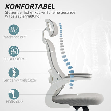 Ergonomiška biuro kėdė, tinklinio atlošo, reguliuojamo aukščio, pilka