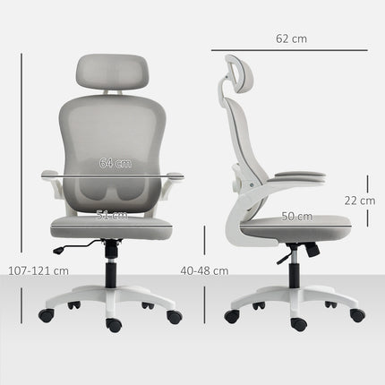 Ergonomiška biuro kėdė, tinklinio atlošo, reguliuojamo aukščio, pilka