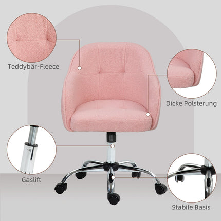 Ergonomiška biuro kėdė, rožinė flisinė, reguliuojamo aukščio