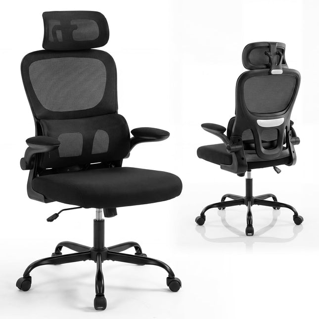 Ergonomiška biuro kėdė su juosmens atrama, juoda