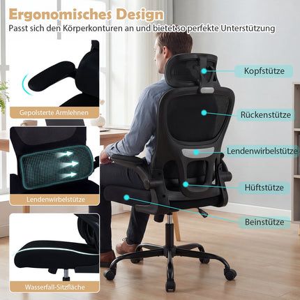 Ergonomiška biuro kėdė su juosmens atrama, juoda