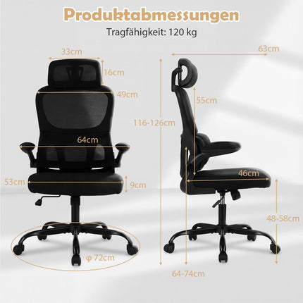 Ergonomiška biuro kėdė su juosmens atrama, juoda