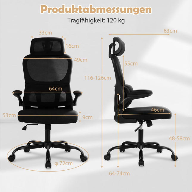 Ergonomiška biuro kėdė su juosmens atrama, juoda