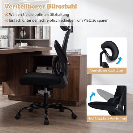 Ergonomiška biuro kėdė su juosmens atrama, juoda