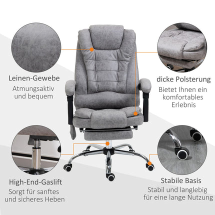 Ergonomiška biuro kėdė su masažu, atlošu ir šildymu, pilka