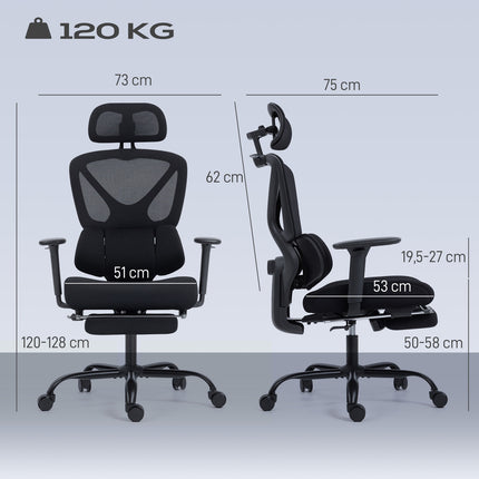 Ergonomiška biuro kėdė su tinkleliu, juosmens atrama, reguliuojama galvos atrama
