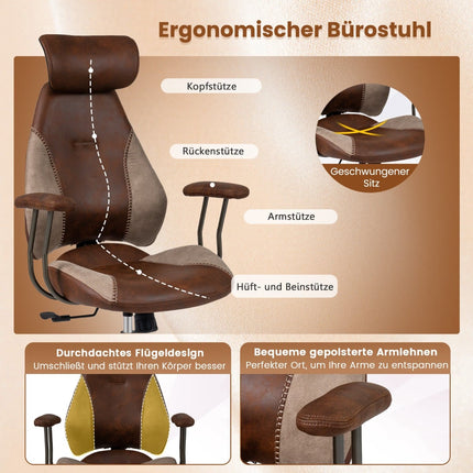 Ergonomiška biuro kėdė su zomšos audiniu, reguliuojama galvos atrama