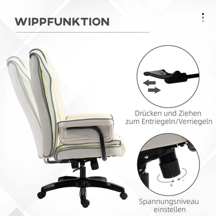 Ergonomiška biuro kėdė su reguliuojamu atlošu, reguliuojamo aukščio stalo kėdė su atlošo funkcija, kreminės spalvos