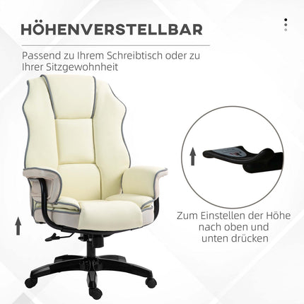 Ergonomiška biuro kėdė su reguliuojamu atlošu, reguliuojamo aukščio stalo kėdė su atlošo funkcija, kreminės spalvos