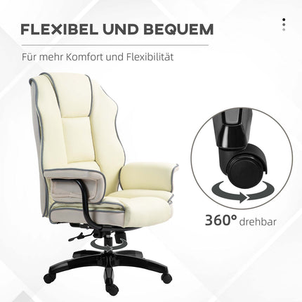 Ergonomiška biuro kėdė su reguliuojamu atlošu, reguliuojamo aukščio stalo kėdė su atlošo funkcija, kreminės spalvos