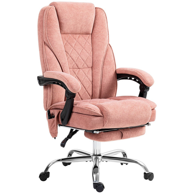 Ergonomiška biuro kėdė su masažo funkcija, kojų atrama, pasukama, ratukais, rožinė