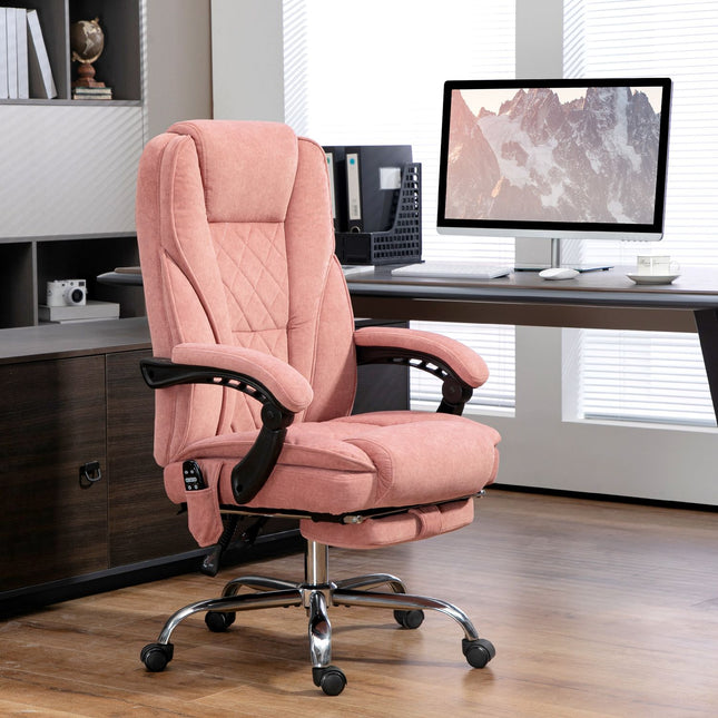 Ergonomiška biuro kėdė su masažo funkcija, kojų atrama, pasukama, ratukais, rožinė