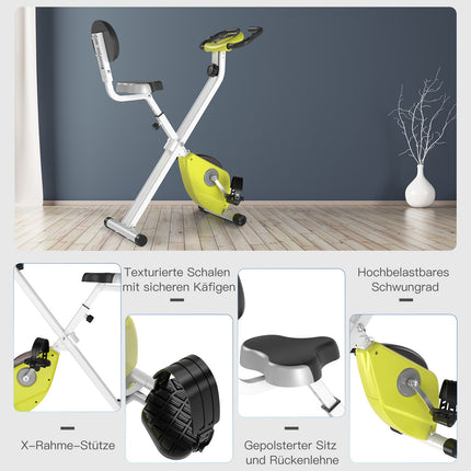 Dviratis-treniruoklis F-Bike su 8 reguliuojamų magnetinių pasipriešinimo lygių reguliuojamu aukščiu, plienas, geltonas + baltas, 43 x 97 x 109 cm