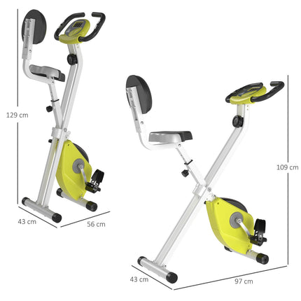 Dviratis-treniruoklis F-Bike su 8 reguliuojamų magnetinių pasipriešinimo lygių reguliuojamu aukščiu, plienas, geltonas + baltas, 43 x 97 x 109 cm