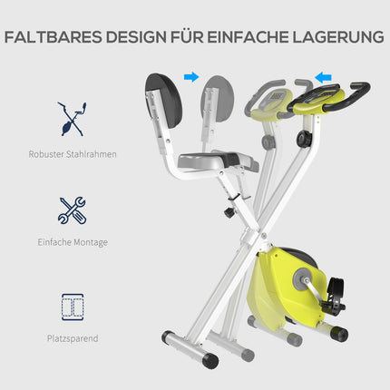 Dviratis-treniruoklis F-Bike su 8 reguliuojamų magnetinių pasipriešinimo lygių reguliuojamu aukščiu, plienas, geltonas + baltas, 43 x 97 x 109 cm